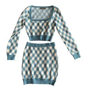 Blue Blush Argyle Knit Two-Piece Sweater & Skirt Set Small Blue & Cream